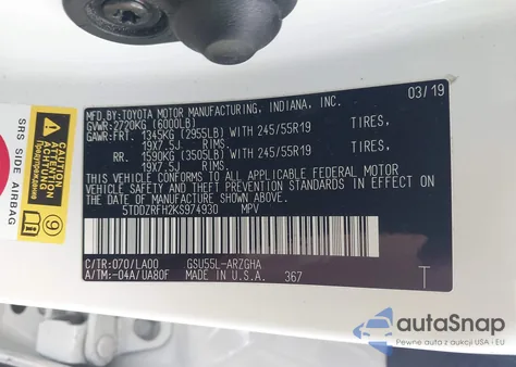 2019 Toyota Highlander Limited Platinum z USA, uszkodzony, nr VIN 5TDDZRFH2KS974930